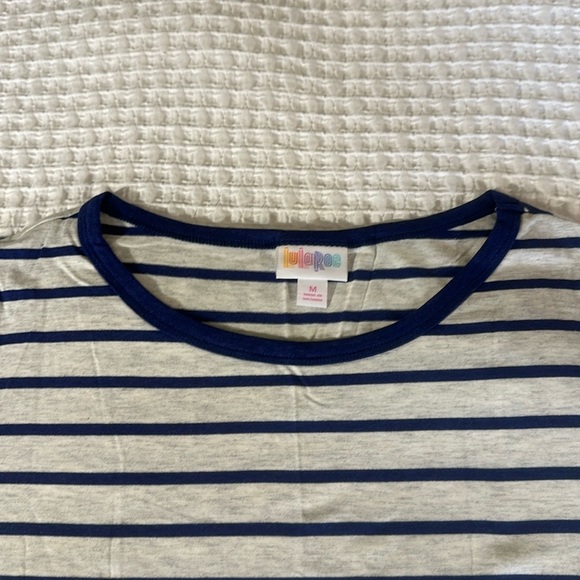 LuLaRoe Women’s Julia Dress/Size: Medium/Color: Gray-Navy Blue Striped (NWT) - Picture 4 of 10